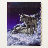 Grijze wolven in wintersneeuw bij nacht planner (Achterkant)