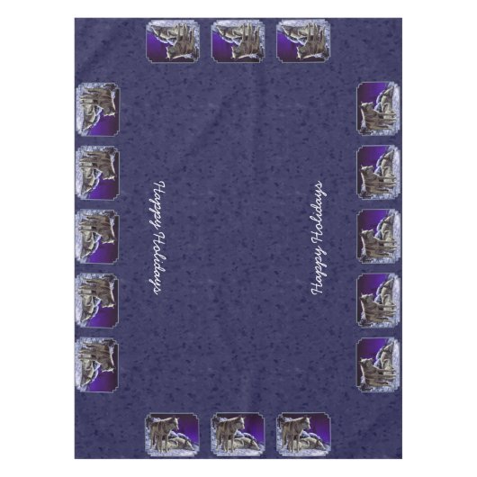 Grijze wolven in wintersneeuw bij nacht tafelkleed (Voorkant)