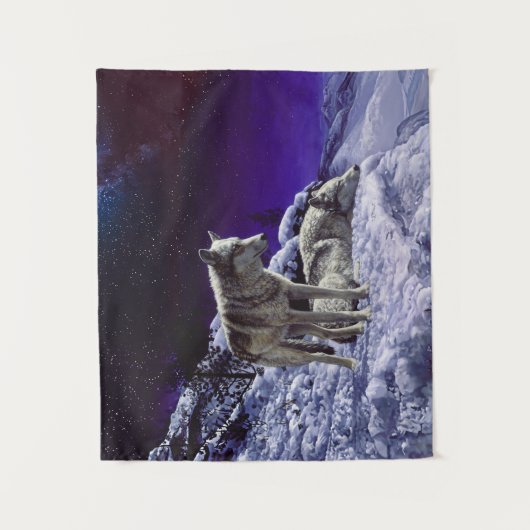 Grijze wolven in wintersneeuw bij nacht wandkleed (Voorkant)