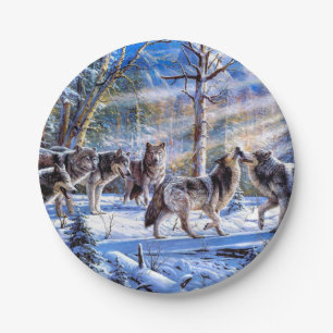Grijze wolven schilderen papieren bordje