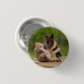 Grijze wolvenwelpen worstelen ronde button 3,2 cm (Voorkant /achterkant)