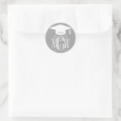 Grijze Wt Wing Script Monogram Afstudeer DIY BG Ronde Sticker (Tas)