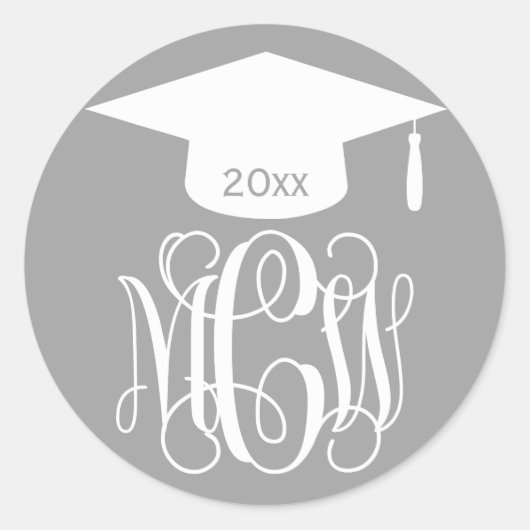 Grijze Wt Wing Script Monogram Afstudeer DIY BG Ronde Sticker (Voorkant)