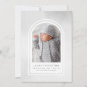 grijze zachte waterverf foto baby geboorte aankondiging (Voorkant)