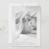 grijze zachte waterverf foto baby geboorte aankondiging (Achterkant)