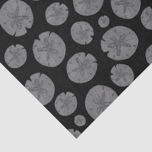 Grijze zanddollars op zwarte Halloween Tissuepapier (Detail)