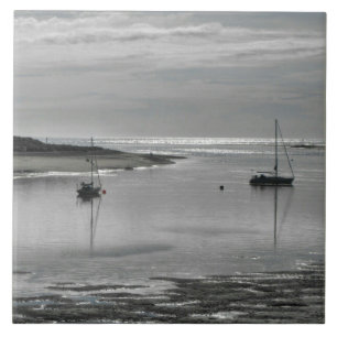 Grijze Zee en zeilbakken keramische tegel Tegeltje