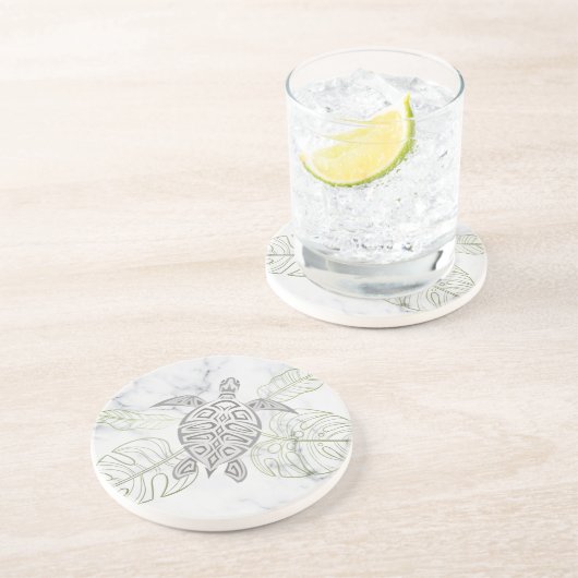 Grijze Zee Turtle Tropische marmer Coastal Zandsteen Onderzetter (Zijkant)