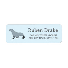 Grijze zeehond op blauw etiket