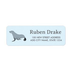 Grijze zeehond op blauw etiket