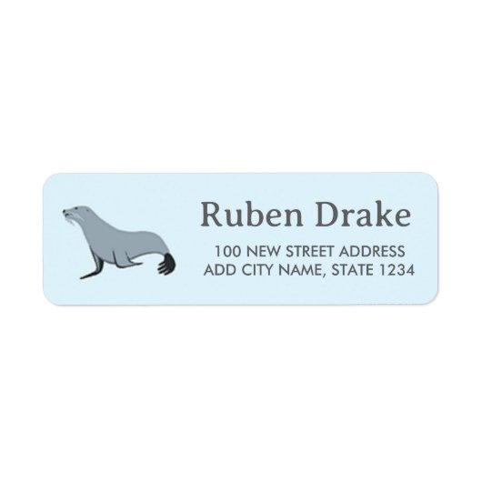 Grijze zeehond op blauw etiket (Voorkant)