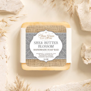 Grijze zeep bar label burlap