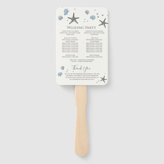 Grijze Zeester  Blauwe Schelp ceremonieprogramma  Handwaaier (Achterkant)