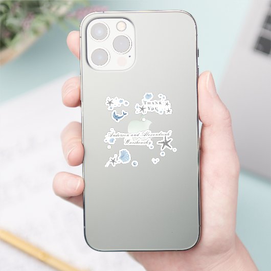 Grijze Zeester Blauwe Schelp Strand Bruiloft   Sticker (Telefoon)