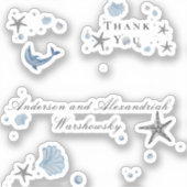 Grijze Zeester Blauwe Schelp Strand Bruiloft Sticker (Voorkant)