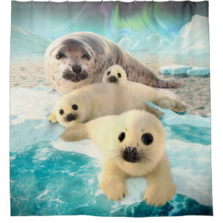 Grijze zegels douchegordijn