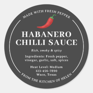Grijze zelfgemaakte Habanero chilisaus potlabel Ronde Sticker