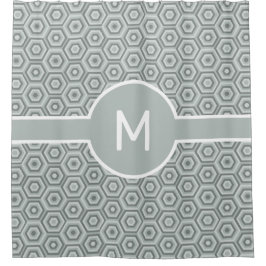 Grijze zeshoeken met centrale monogram geometrisch douchegordijn