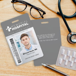 Grijze ziekenhuis ID-badge met foto en barcode Badge