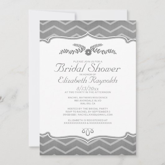 Grijze Zigzag Bridal Shower Invitations Kaart (Voorkant)
