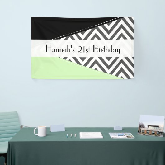 Grijze zigzag, Grijze Chevron, Mint, Birthday Spandoek (Beurs)