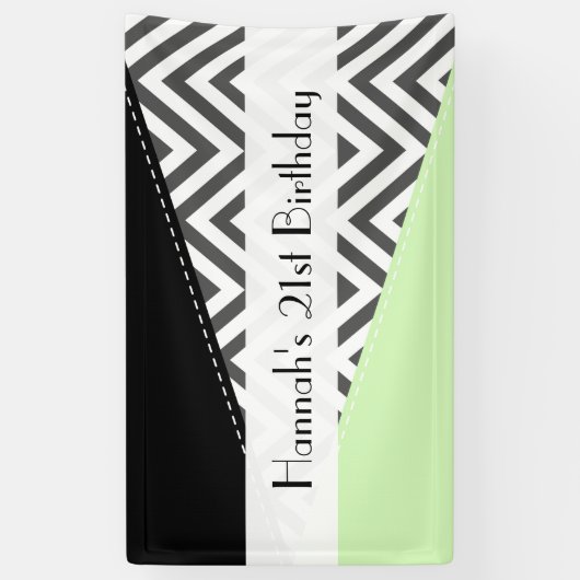 Grijze zigzag, Grijze Chevron, Mint, Birthday Spandoek (Verticaal)