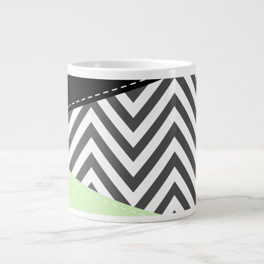 Grijze zigzag, Grijze Chevron, Zigzag Pattern, Min Grote Koffiekop (Voorkant)