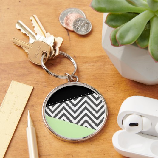 Grijze zigzag, Grijze Chevron, Zigzag Pattern, Min Sleutelhanger (Bureau)
