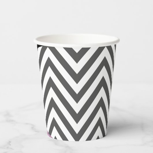 Grijze zigzag, Grijze Chevron, Zigzag Pattern, Paa Papieren Bekers (Achterkant)