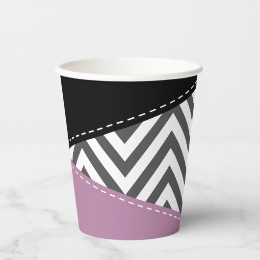 Grijze zigzag, Grijze Chevron, Zigzag Pattern, Paa Papieren Bekers (Voorkant)