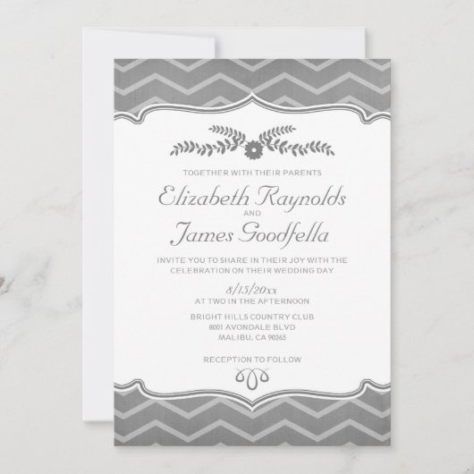 Grijze Zigzag Wedding Invitting Kaart (Voorkant)