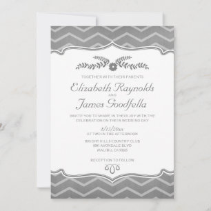 Grijze Zigzag Wedding Invitting Kaart