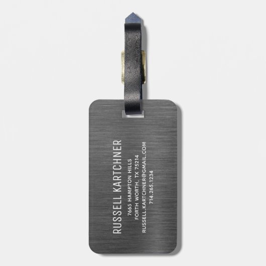 Grijze zilver geborsteld metaal moderne monogram b bagagelabel (Achterkant verticaal)