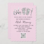 Grijze zilver Glitter Feet Baby Girl QR CODE Roze Kaart (Voorkant / Achterkant)