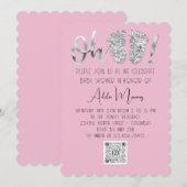 Grijze zilver Glitter Feet Baby Girl QR CODE Roze Kaart (Voorkant / Achterkant)