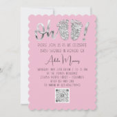 Grijze zilver Glitter Feet Baby Girl QR CODE Roze Kaart (Voorkant)