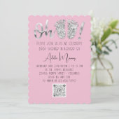 Grijze zilver Glitter Feet Baby Girl QR CODE Roze Kaart (Staand voorkant)