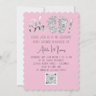 Grijze zilver Glitter Feet Baby Girl QR CODE Roze Kaart
