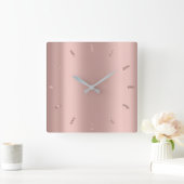 Grijze zilver Roos Blush Pink Minimale glitter Vierkante Klok (Huis)