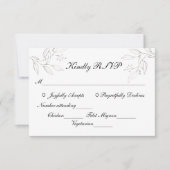 Grijze zilveren bladeren Minimalistisch bruiloft RSVP Kaartje (Voorkant)