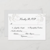 Grijze zilveren bladeren Minimalistisch bruiloft RSVP Kaartje (Voorkant / Achterkant)