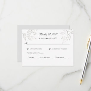 Grijze Zilveren Bladeren Minimalistische Trouwkaar RSVP Kaartje