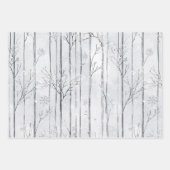 Grijze Zilveren Sneeuwvlok Bomen Kerst Inpakpapier Vel (Voorkant)
