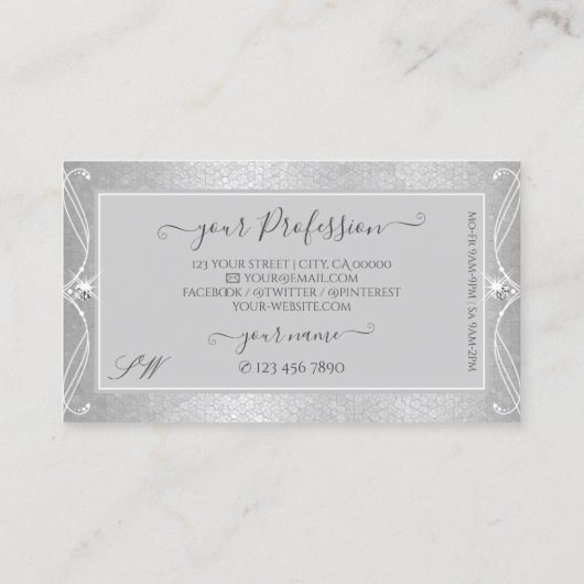  grijze zilvermozaïeksparkle-Initialen Visitekaartje (Achterkant)