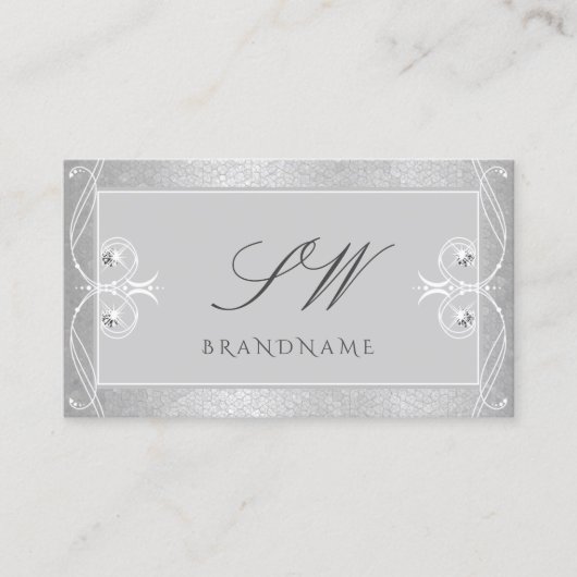 grijze zilvermozaïeksparkle-Initialen Visitekaartje (Voorkant)