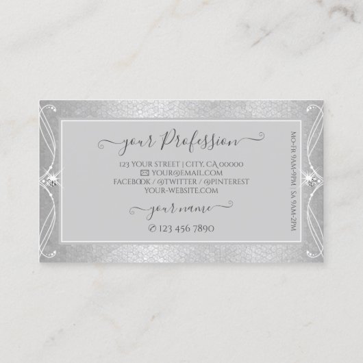 grijze zilvermozaïeksparkle-juwelen met Logo Visitekaartje (Achterkant)