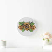 Grijze zonnebloempluis ronde klok (Huis)