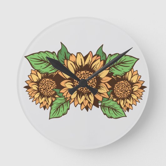 Grijze zonnebloempluis ronde klok (Voorkant)