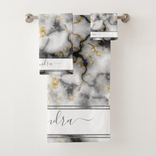Grijze zwart en gouden moderne marmer - Elegant Bad Handdoek (Insitu)