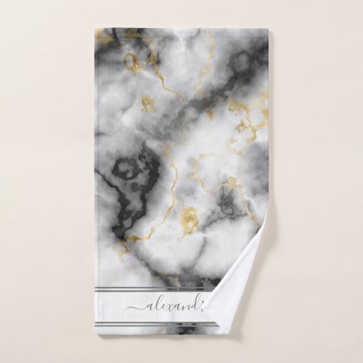 Grijze zwart en gouden moderne marmer - Elegant Bad Handdoek (Handdoek)